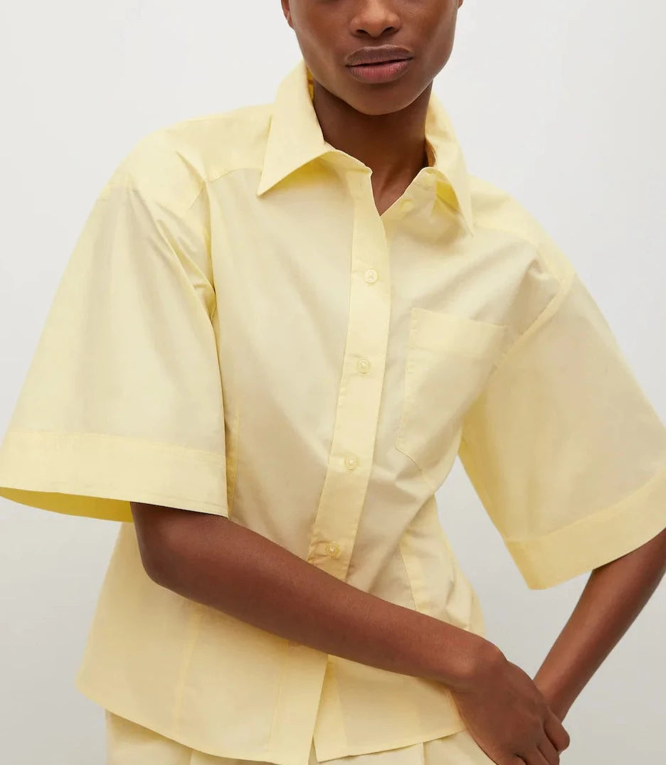 Mango - Camisa algodon manga acampanada