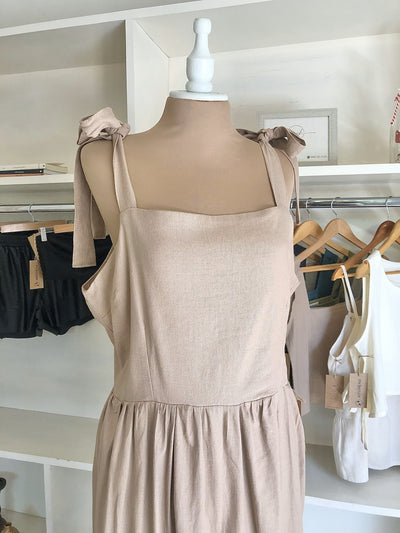 Vestido Midi Lino Nude botones
